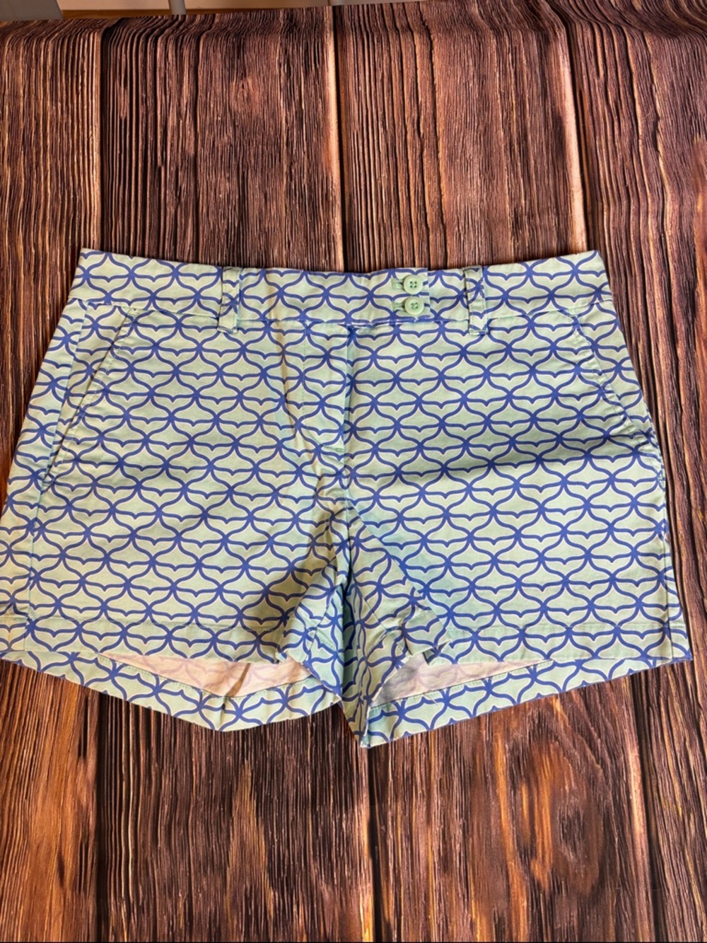Women's Blue Geometric Print Cotton Shorts (0053)